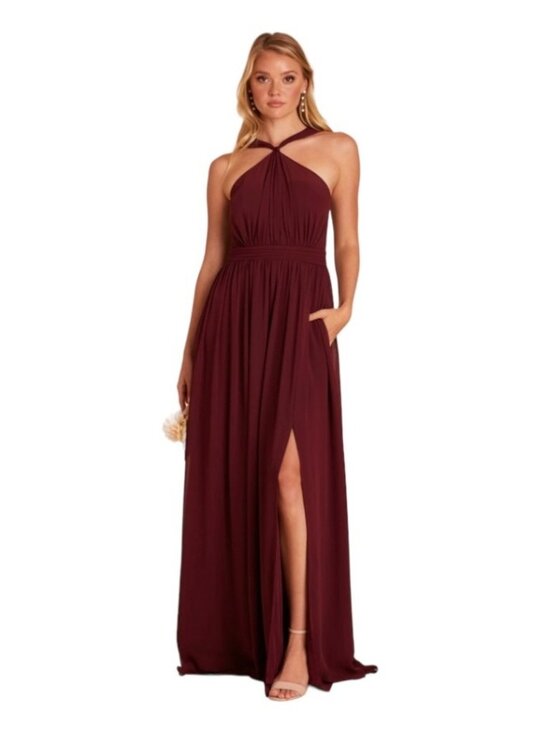 Birdy Grey Dresses & Skirts - Birdy Grey Chiffon Halter Dress Women’s Medium Cabernet‎ KIKO